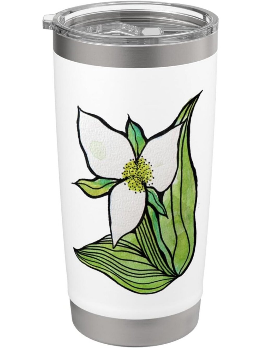 Spring Floral Trillium Flower Insulated Tumbler - White Stainless Steel Travel